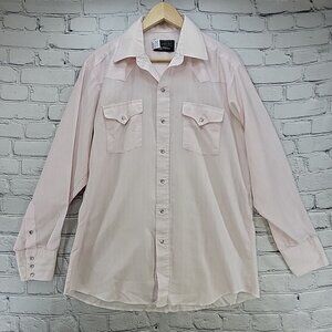 Vintage Panhandle Slim Western Shirt Mens 16.5 X 35 Pink Pearl Snap Rodeo Wear